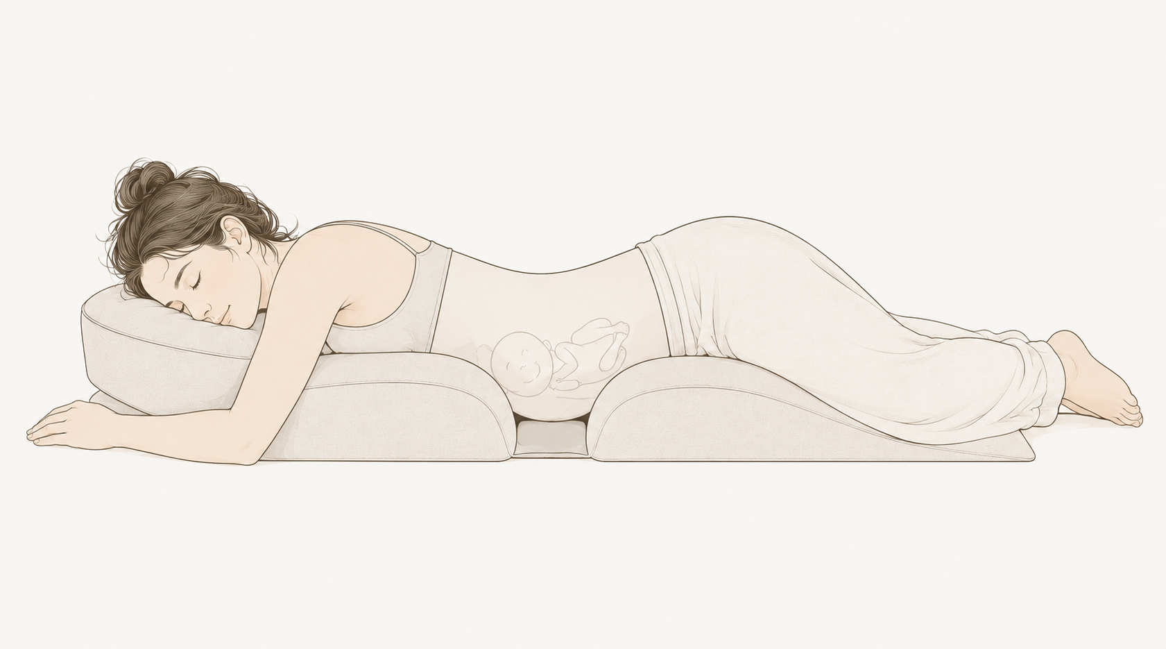 Ilustración de una mujer embarazada descansando boca abajo sobre LUULA