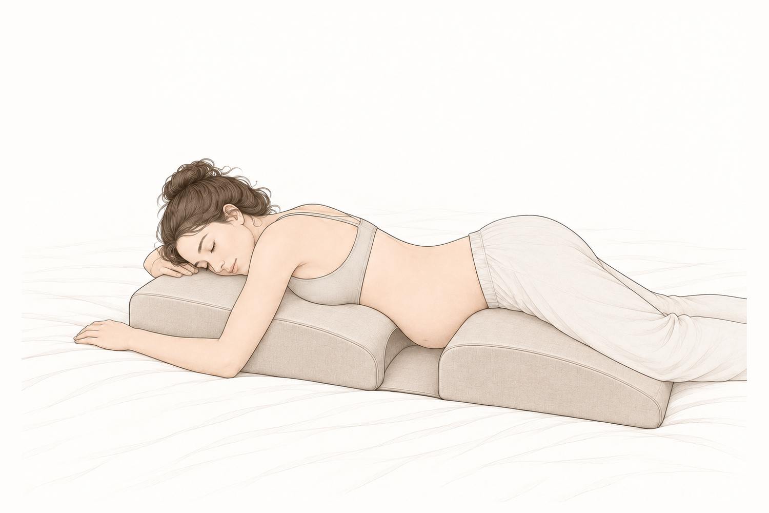 Ilustración de mujer embarazada descansando boca abajo sobre LUULA
